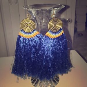 Blue fringe drop earrings